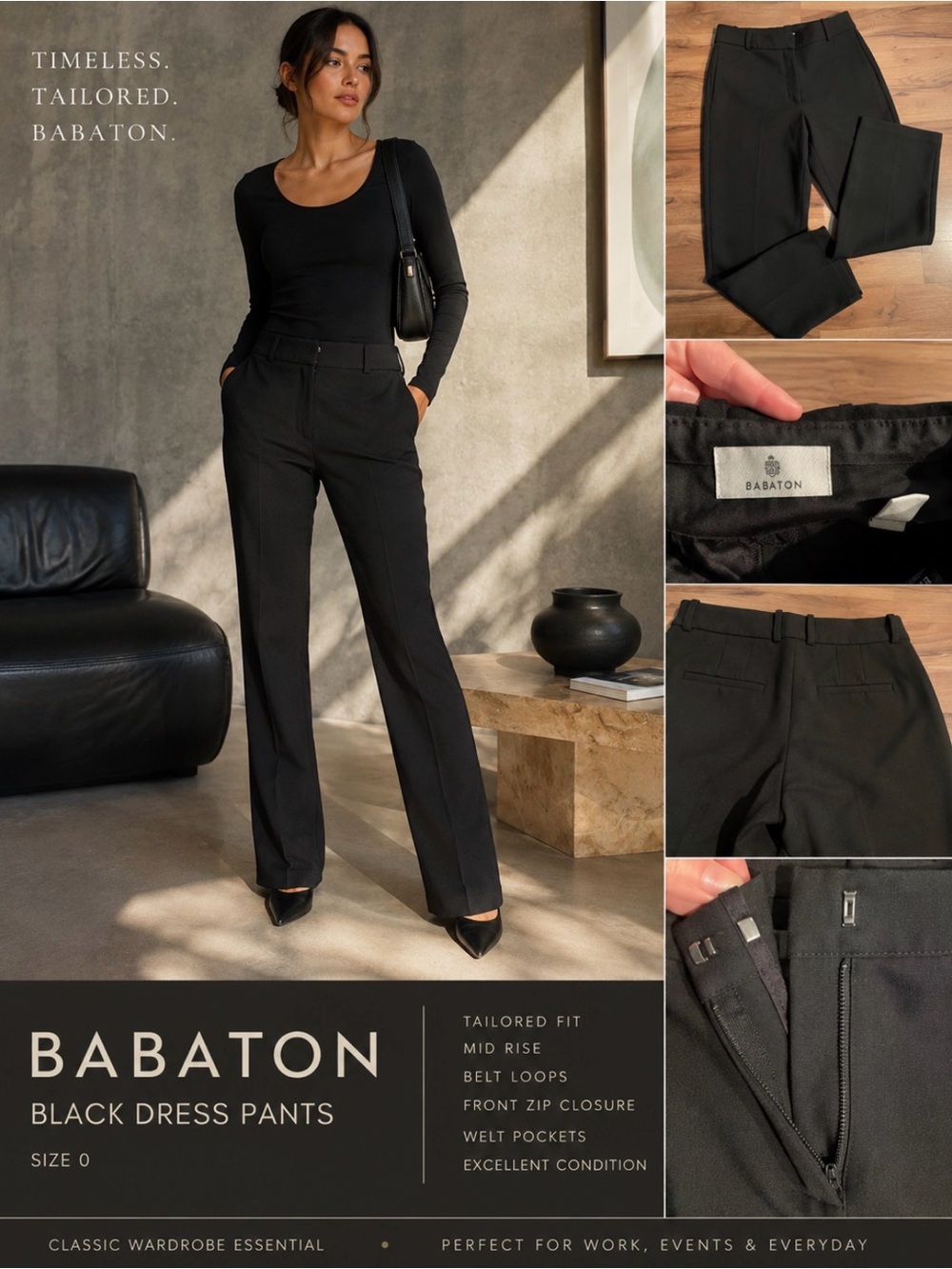 Babaton Black Tailored Dress Pants | Size 0 | Classic Career Trousers